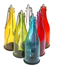 6asst Glass Bottle Tealight Holders 21cm