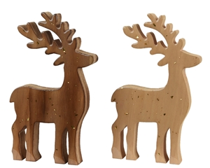 2asst Gold Speckled Wooden Reindeer 18cm