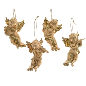 DUE END OF AUGUST 4asst Gold Glitter Hanging Angel Decorations 10cm