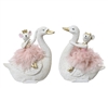 2asst Mouse On Swan With Fluffy Pink Dress 18cm