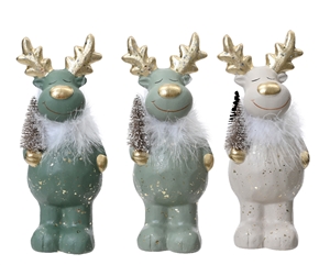 3asst Ceramic Rustic Standing Reindeer 22cm
