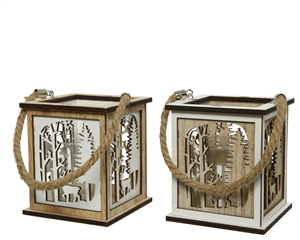 Plywood Lantern With Jute Handle 2 Assorted 11cm