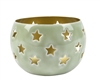 Round Iron Tealight Holder With Stars - Green 7cm