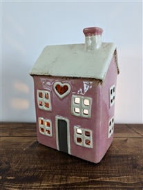 Pink House Tealight Holder 18cm