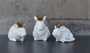 Set Of 3 Resin Mice With Crowns