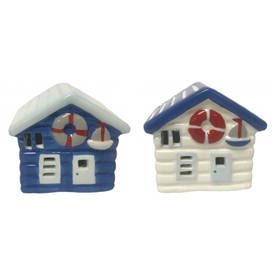 2asst Ceramic LED Beach Huts 9cm