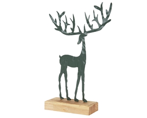 Iron Reindeer On Wood Base 23cm