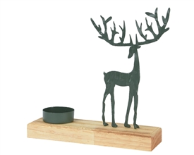 Iron Reindeer Tealight Holder On Wood Base 17cm