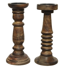 DUE MID AUGUST 2asst Mangowood Candlesticks / Candle Holders 30cm