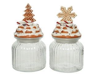2asst Glass Christmas Cookie Jars 21cm