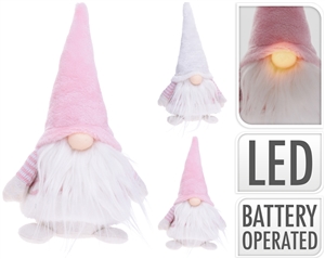 Pink Gnome With Warm White LED Nose 30cm - 2 Assorted. Priced Individually.