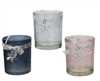 3asst Frosted Glass Tealight Holder With Ribbon 8.3cm