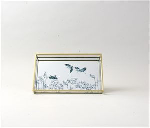 Oriental Heron Design Mirrored Glass Trinket Tray 24cm