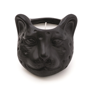 Black Ceramic Leopard Head Pot With Candle 12cm