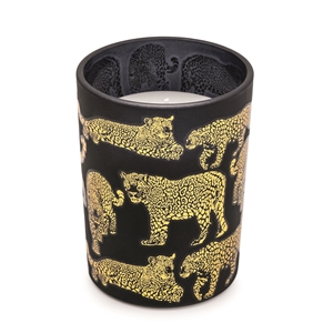 Black And Gold Leopard Print Round Candle 11cm
