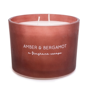 Coloured Glass Jar Double Wick Candle - Amber & Bergamot 11.1cm