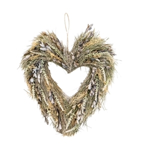 Dried Grasses & Flowers Heart Wreath 32cm