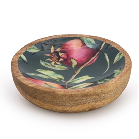 Round Wood Dish With Pomegranate Enamel Top 13cm