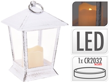 White Rustic Lantern With Led Candle 16cm