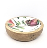 Round Wood Dish With Pomegranate Enamel Top