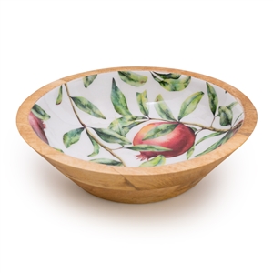 Round Wood Dish With Pomegranate Enamel Top 24cm