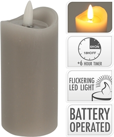 LED Candle With Flickering Wick - Grey 10cm