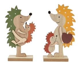 2asst Wooden Hedgehog With Child 16cm