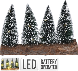 LED 4 Christmas Trees On A Wooden Base 12cm