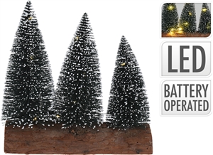 LED 3 Christmas Trees On A Wooden Base 20cm