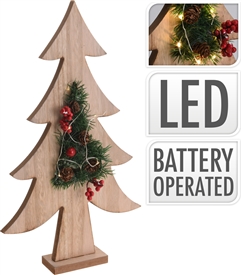 Wood Tree With Pinecones And LED Lights 39cm