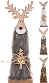 3asst Wooden Reindeer With Fur