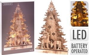 LED Wooden Christmas Tree With Reindeer Scene 39cm