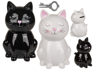 Ceramic Cat Money Bank With Lock And Key 2 Assorted 16cm