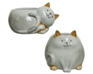 White Terracotta Cat Planter- 2 Assorted- 15.5cm