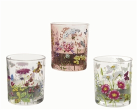 3asst Floral Glass Tealight Holder 8.3cm