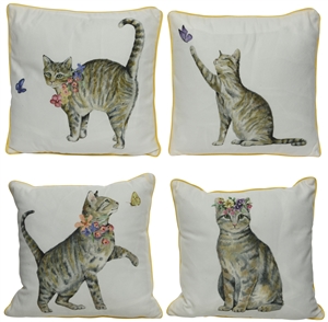 Square Polyester Digital Cat Cushion- 4 Assorted- 30cm
