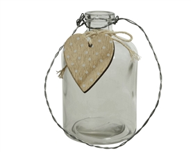 Hanging Glass Vase With Wood Heart 12.5cm