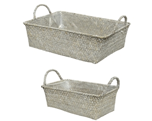 Set Of 2 White Sea Grass Trays With Liner- Assorted Sized Set- 34cm