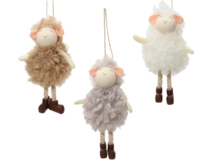 3asst Hanging Fluffy Sheep 12cm