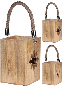 Wood Lantern With Festive Cut Out. 2 Assorted 18cm