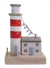 Wooden Lighthouse On Wooden Base 23cm