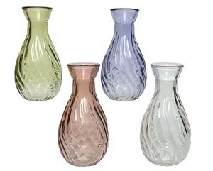4 Asst Glass Vase W/Pattern - 10cm