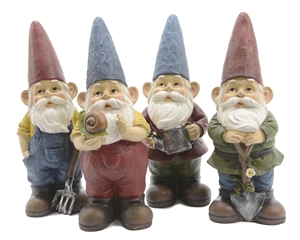 Colourful Polyresin Garden Gnome Statue- 4 Assorted- 29cm