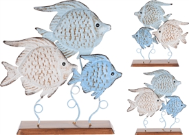 Round Metal Fish On Wooden Base 2 Assorted