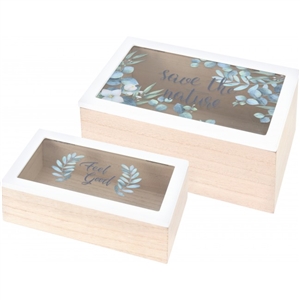 Set Of 2 Boxes With Glass Lids