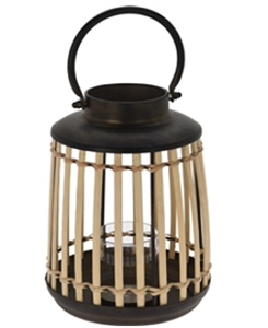 Medium Metal Lantern With Bamboo 24cm