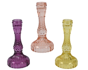 3asst Colourful Tall Glass Candle Holder 17cm