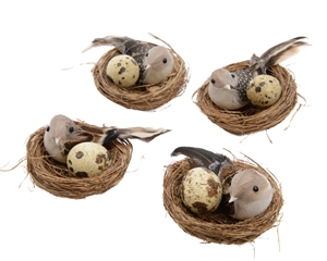 4asst Willow Nest With Bird And Egg 7cm