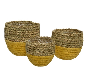 3 Asst Seagrass Round Baskets - 12cm