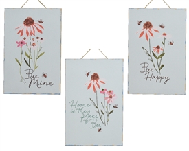 3asst Floral And Bee MDF Plaques 30cm